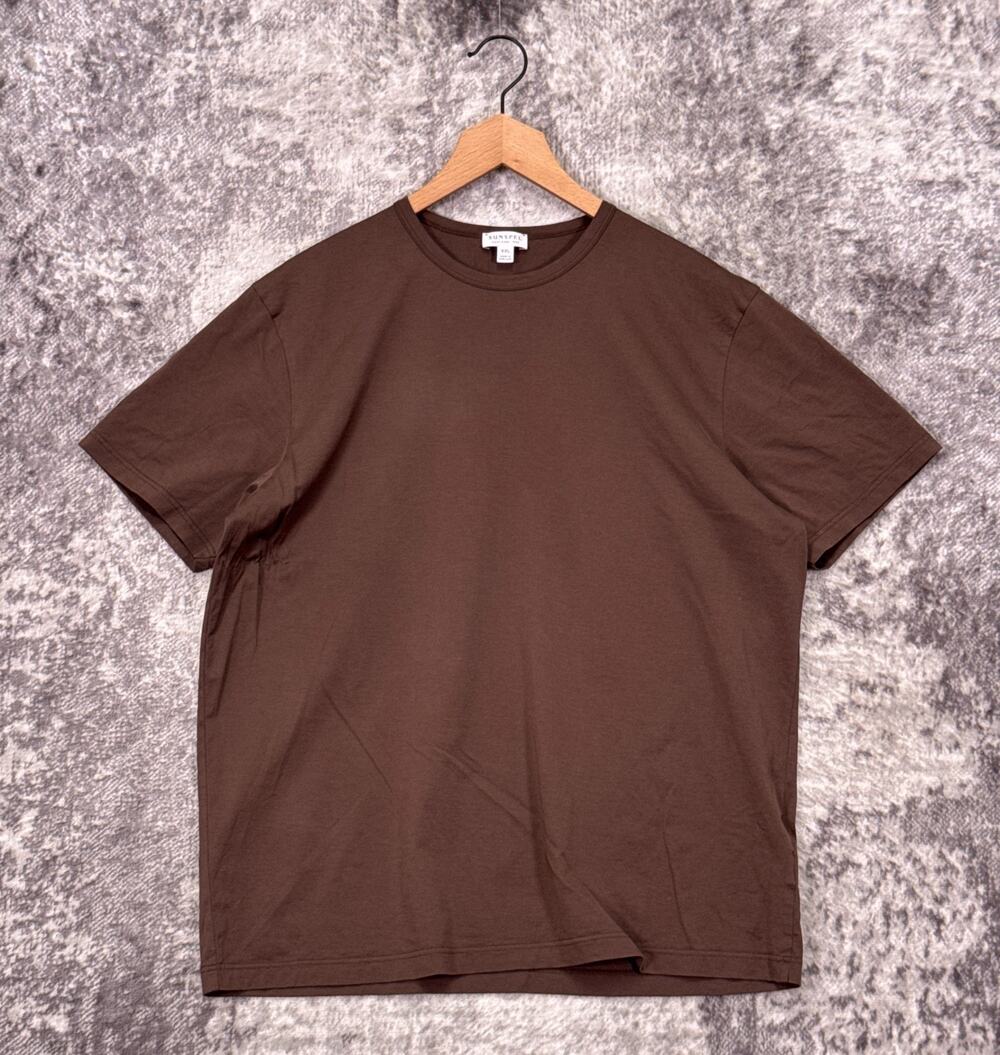 Sunspel Classic T Shirt XXL Mens Brown Crewneck Short Sleeve